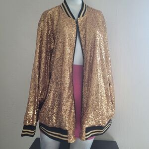 Gold Sequin Bomber Jacket LARGE
